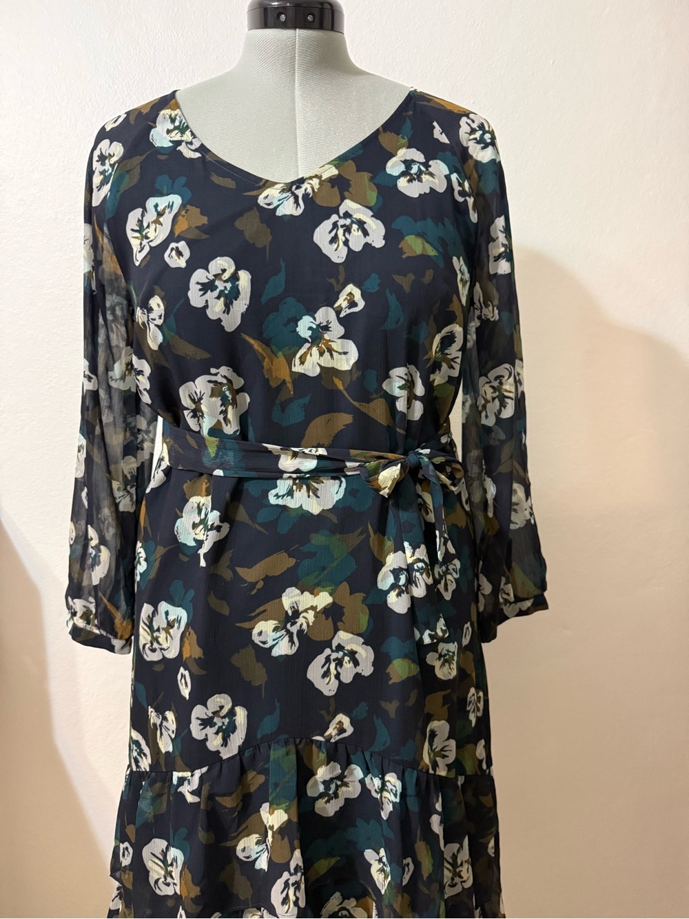 CAbi Navy Floral Long Sleeve Dress